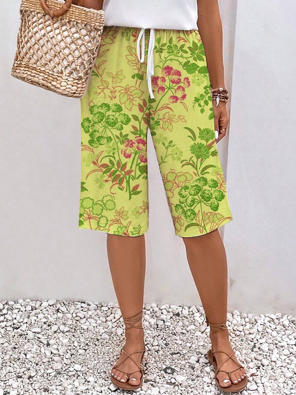 Women's Floral Design Print Lace-Up With Elastic Waist Loose Casual Pa ...
