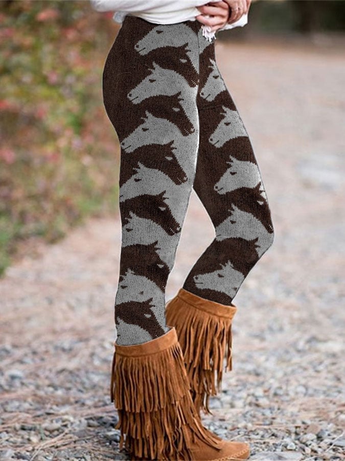Horse Rose Pattern Print Women Leggings