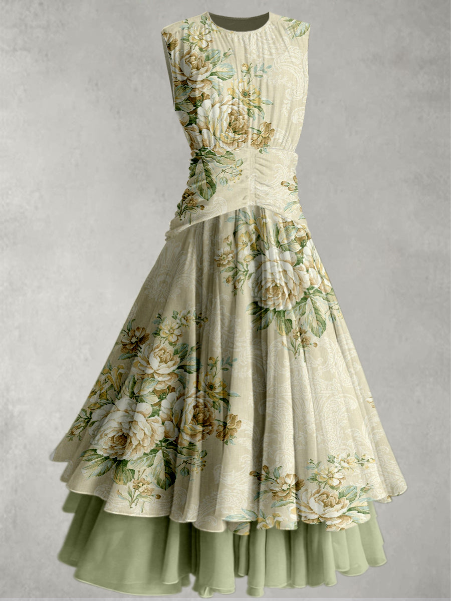 Elegant Vintage Art Print Maxi Dress main image 0
