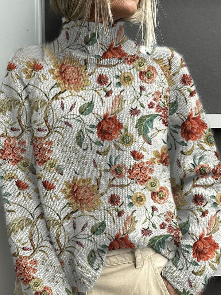 Autumn Vintage Floral Knit Pullover main image 1