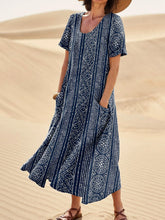 Load image into Gallery viewer, Batik Style Pattern Printed Women's Linen Pocket Dress