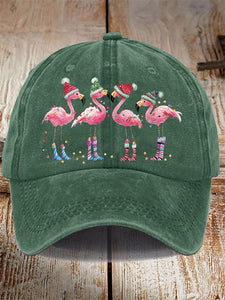 Unisex Distressed Washed Cotton Christmas Flamingo Hot Spot Hat