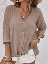 Load image into Gallery viewer, V Neck Cotton-Blend Linen Plain Blouse