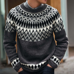 Men's Vintage Merino Island Knit Jacquard Crew Neck Sweater