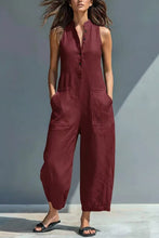 Load image into Gallery viewer, Women's Minimalist Linen Blend Button-up Stand-collar Sleeveless Loose Jumpsuit