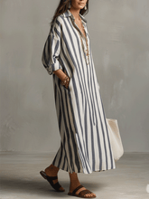 Load image into Gallery viewer, Casual Striped Shirt Bohemian Style Maxi Dress