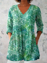 Load image into Gallery viewer, Women's Elegant Floral Pattern Round Neck Cotton and Linen Top