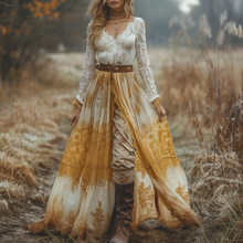 Load image into Gallery viewer, Women's Retro V-neck Country Pastoral Linen Style Long-sleeve Casual Maxi Long Dress
