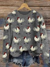 Load image into Gallery viewer, Roosters Embroidery Pattern Cozy Knit Sweater