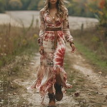 Load image into Gallery viewer, Women's Retro V-neck Pastoral Halloween Party Style Long-sleeve Maxi Long Dress