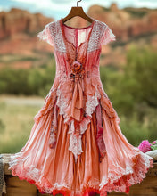 Load image into Gallery viewer, Summer Vintage Floral Lace Patchwork Orange  Dress 9144