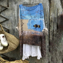Load image into Gallery viewer, Vintage Patchwork Bee Happy Embroidery Art Linen Blend Blouse