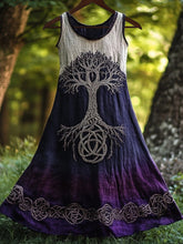 Load image into Gallery viewer, Vintage Tree Of Life Embroidered Gradient Linen Maxi Dress