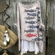 Load image into Gallery viewer, Women's Japanese Art Fish Embroidery Linen Blend Shirt