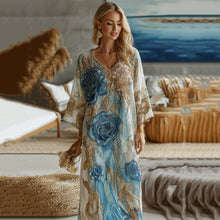 Load image into Gallery viewer, Vintage Marble Texture Collection Women Style Gradient Gilded With Rose Pattern Linen Long Dress