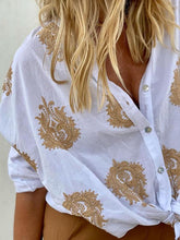 Load image into Gallery viewer, Casual embroidered cotton and linen shirt top