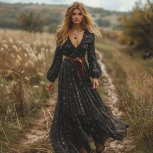 Load image into Gallery viewer, Women's Vintage Country Pastoral Linen Style Long-sleeve Maxi Long Dress