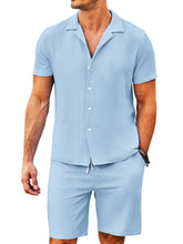 Load image into Gallery viewer, Men's Daily Comfortable Solid Color Puff Wrinkle Short Sleeve Shorts Set