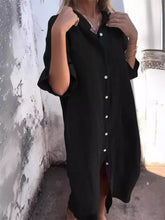 Load image into Gallery viewer, Women's Loose Casual Mid-Sleeve Cotton And Linen Shirt Dress