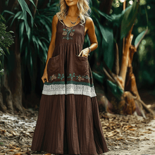 Load image into Gallery viewer, Women's Vintage Outdoor Flower Sub-Patterned Sleeveless Linen Maxi Dress