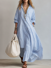 Load image into Gallery viewer, Blue Stripe Relaxed Shirt Maxi Dress