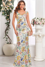 Load image into Gallery viewer, Evening Gown Gold Sequin V Neck Sleeveless Sheath Maxi Dress