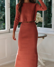 Load image into Gallery viewer, Solid Color Crew Collar Back Silt Sweater Set
