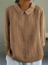 Load image into Gallery viewer, Women&#39;s Solid Color Casual Cotton And Linen 3/4 Sleeve Shirt