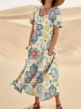 Load image into Gallery viewer, Women's Retro Floral Art Print Casual Linen Pocket Dress