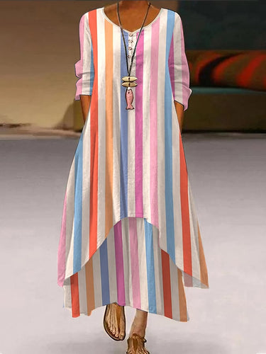 Women's Elegant Casual Double Layer Print Contrast Color Dress