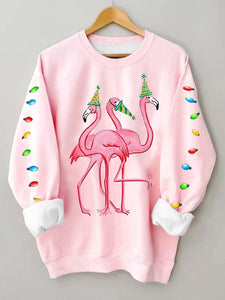 Women's Merry Christmas Flamingo Fun Print Casual Sweatshirt