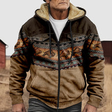 Load image into Gallery viewer, Wearshes Vintage Cowboy Print Pocket Fleece Hoodie Jacket