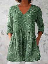Load image into Gallery viewer, Women's Elegant Floral Pattern Round Neck Cotton and Linen Top
