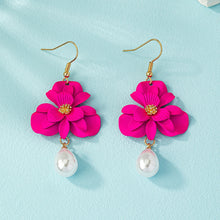 Load image into Gallery viewer, Sweet Imitation Pearl Rose Red Flower Earrings