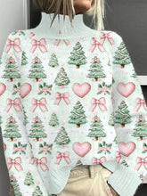 Load image into Gallery viewer, Women&#39;s Pink Christmas Tree Print Casual Turtleneck Top