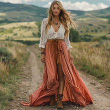 Load image into Gallery viewer, Women's Retro V-neck Country Pastoral Linen Style Long-sleeve Casual Maxi Long Dress