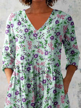 Load image into Gallery viewer, Women's Elegant Floral Pattern Round Neck Cotton and Linen Top