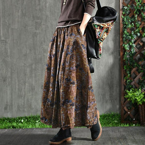 Woman Floral Loose Casual Cotton Linen Skirts