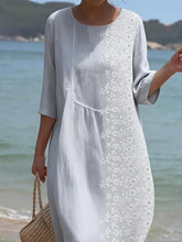 Load image into Gallery viewer, Women's Casual  Round Neck Mid Sleeve Print Cotton and Linen Dress