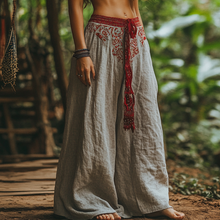 Load image into Gallery viewer, Bohemian Holiday Style Retro Linen Floral Ethnic Totem Print Casual Pants