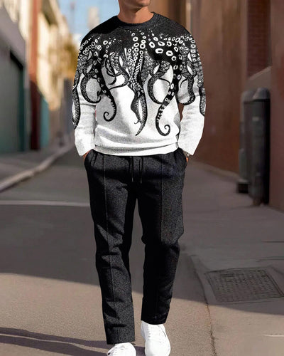 Men's Octopus Round Neck Casual Sports Suit