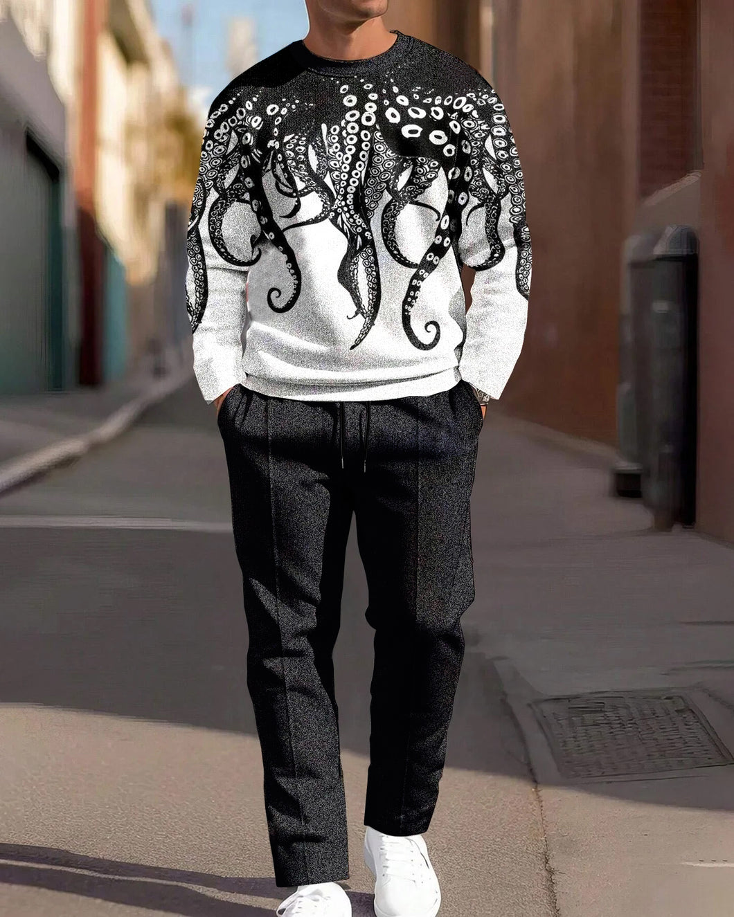 Men's Octopus Round Neck Casual Sports Suit