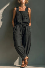 Load image into Gallery viewer, Women's Black Cotton Blend Sleeveless Jumpsuit With Square Neck &amp; Utility Pocket Detail