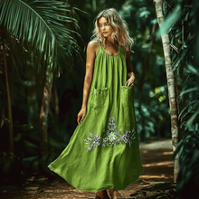 Load image into Gallery viewer, Women&#39;s Elegant Ethnic Floral Oversized Sleeveless Linen Maxi Dress