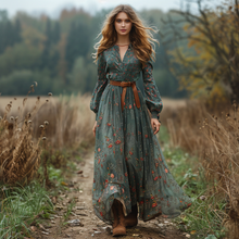 Load image into Gallery viewer, Women's Vintage Country Pastoral Linen Style Long-sleeve Maxi Long Dress