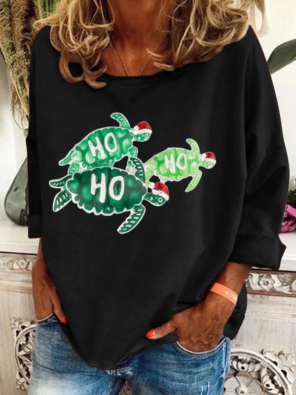 Women's Christmas Turtle Print Casual Sweatshirt