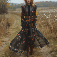 Load image into Gallery viewer, Women's Vintage Country Pastoral Linen Style Long-sleeve Maxi Long Dress