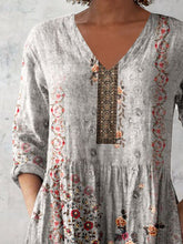 Load image into Gallery viewer, Women's Retro Floral Art Print Casual Cotton And Linen V-neck Top