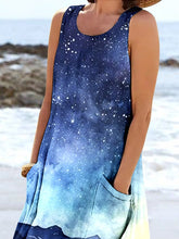 Load image into Gallery viewer, Women's Watercolor Starry Night Mountain Landscapes Print Short Sleeve Dress With Pockets