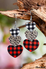 Load image into Gallery viewer, Leopard Plaid Heart Shaped Dangle Earrings